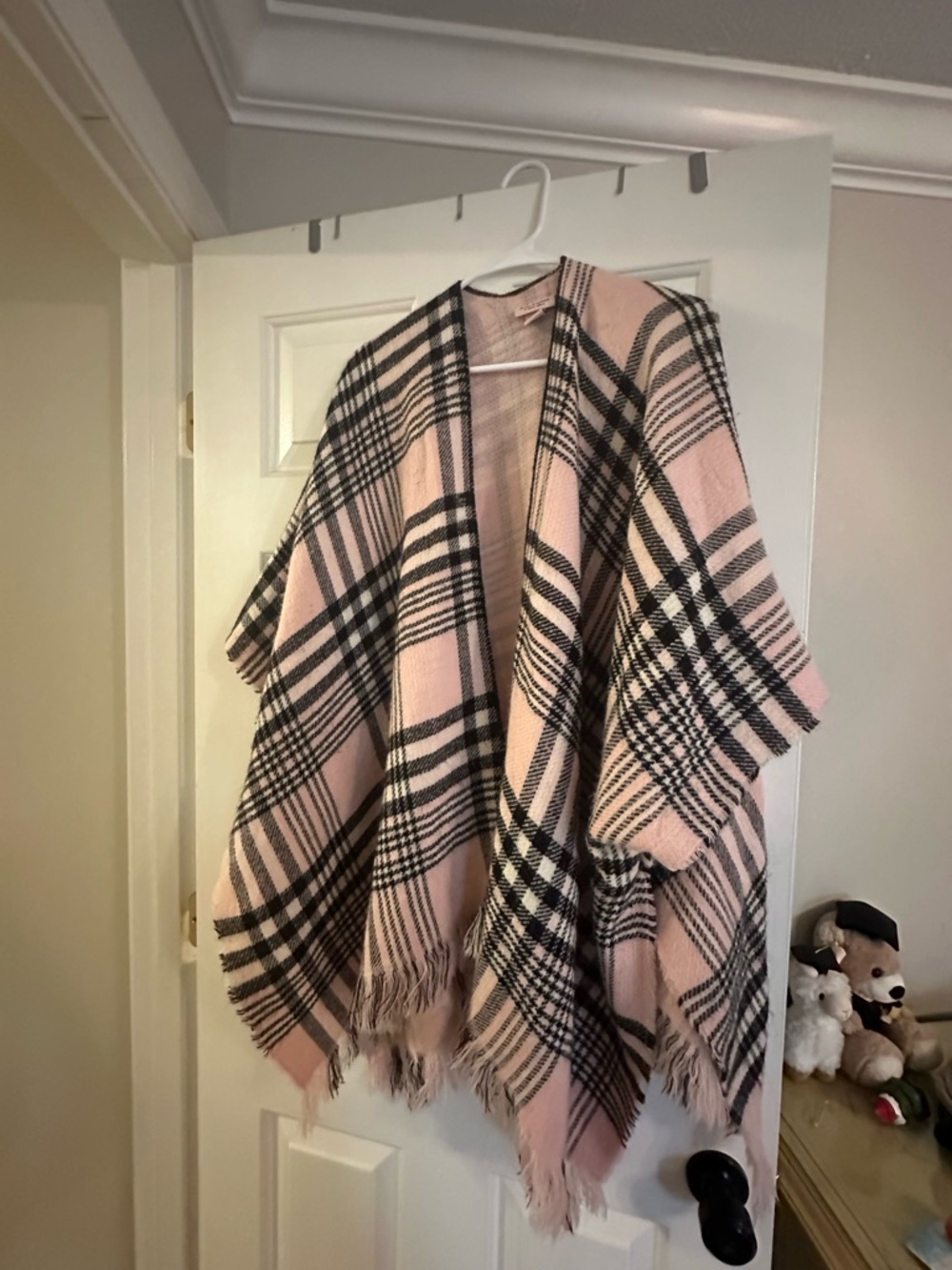 Juicy Couture Pink and Black Plaid Fringe Cardigan